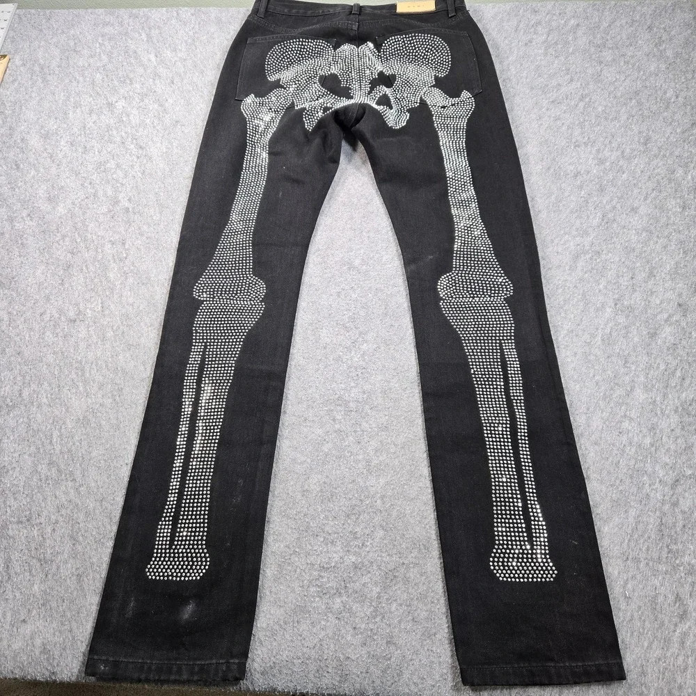 Mnml Jeans Mens 31x35‎ (tag 32) Black Skeleton Rhinestone Slim Straight Denim